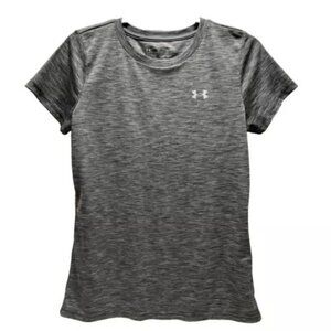 Under Armour UA Ladies Small‎ Velocity Twist Tech Tee Black Heather Crewneck EUC